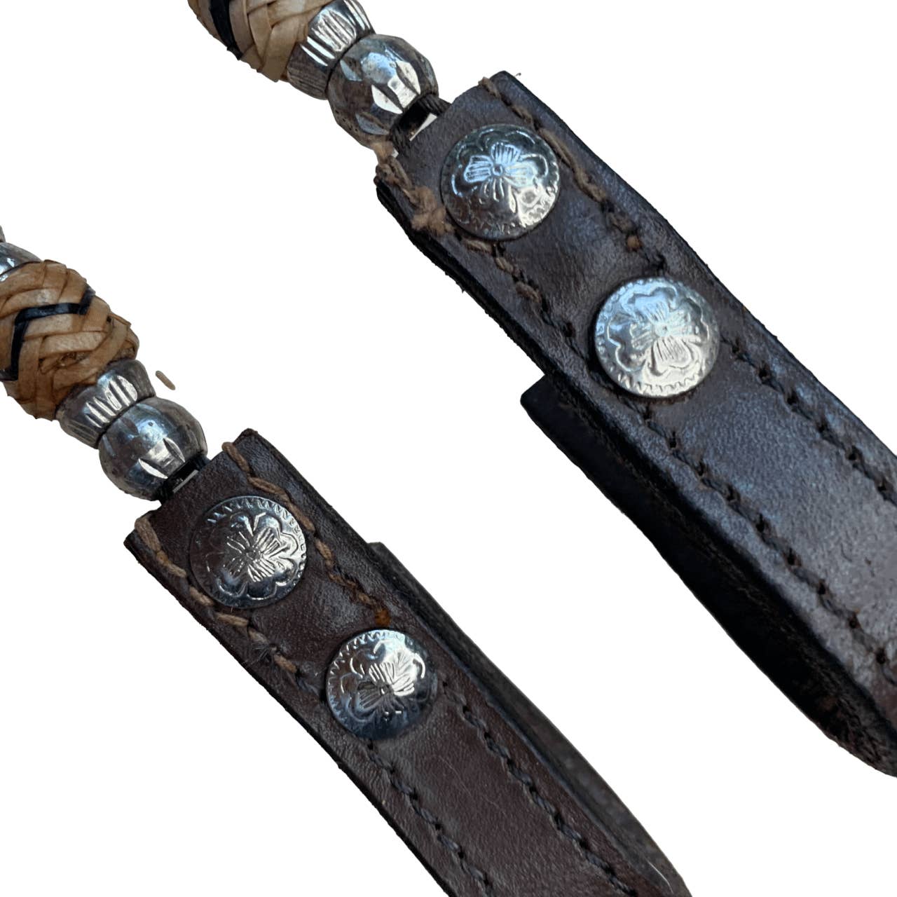 Rawhide Beaded Leather Split Reins in Brown - 8.5'
