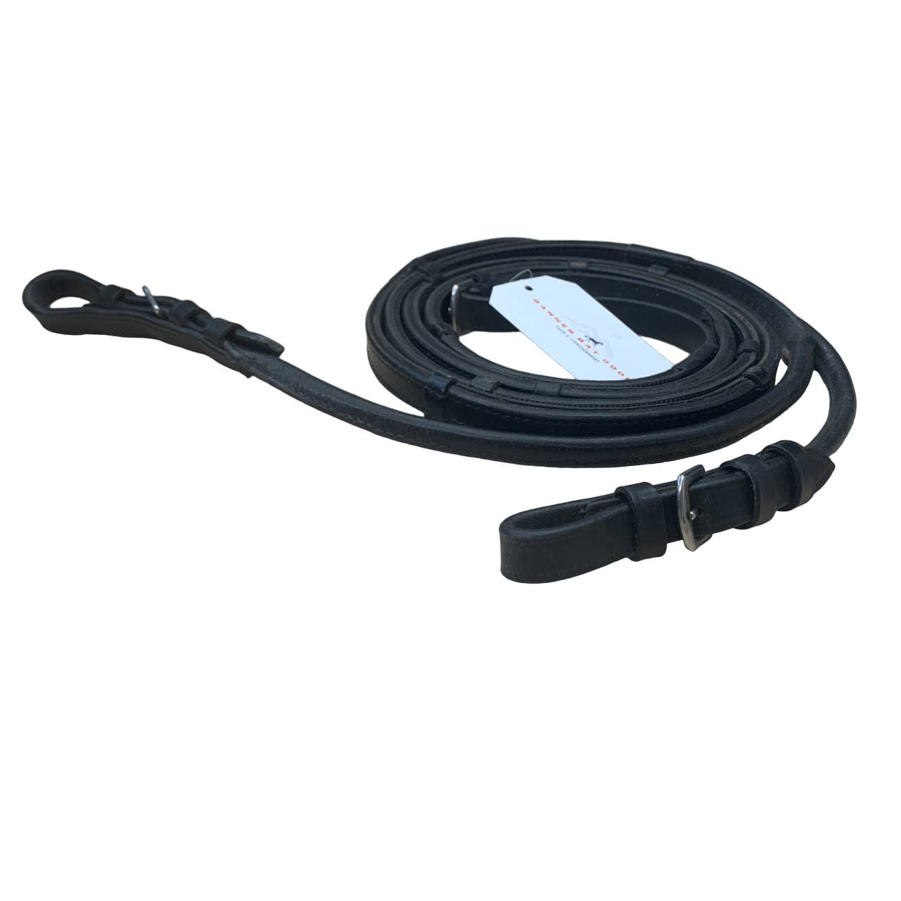 Halter Ego 'Luxury' Rubber Grip Lined Rolled Leather Reins in Black - 57"