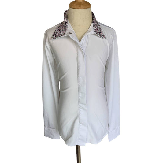 Ovation 'Ellie' Show Shirt in White / Purple Flowers - Youth 10