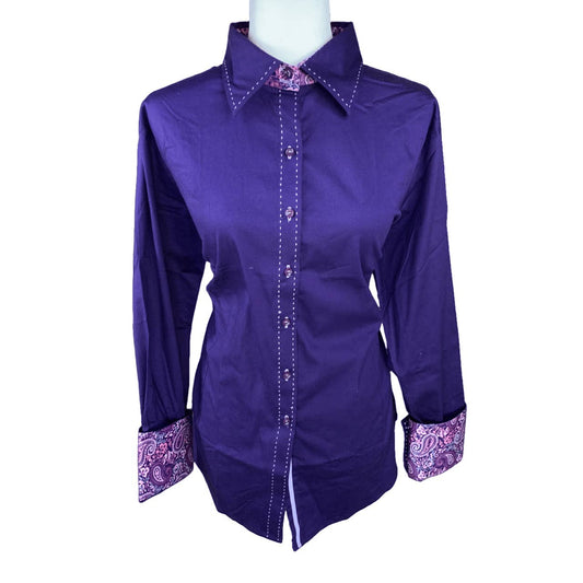 Royal Highness Equestrian Button Down Western Shirt in Purple - 3XL