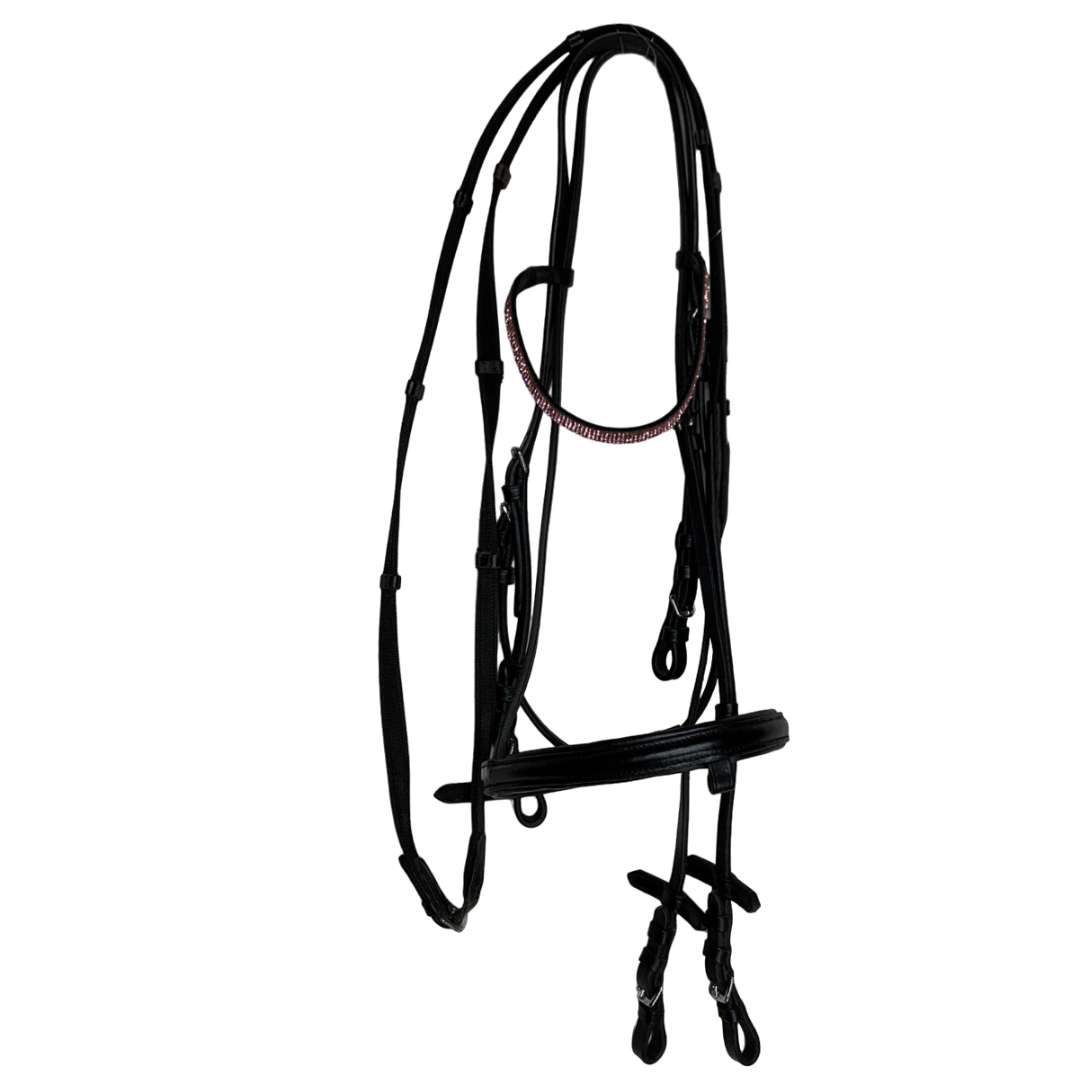 Raised English Bridle with Rubber Reins in Black - Full